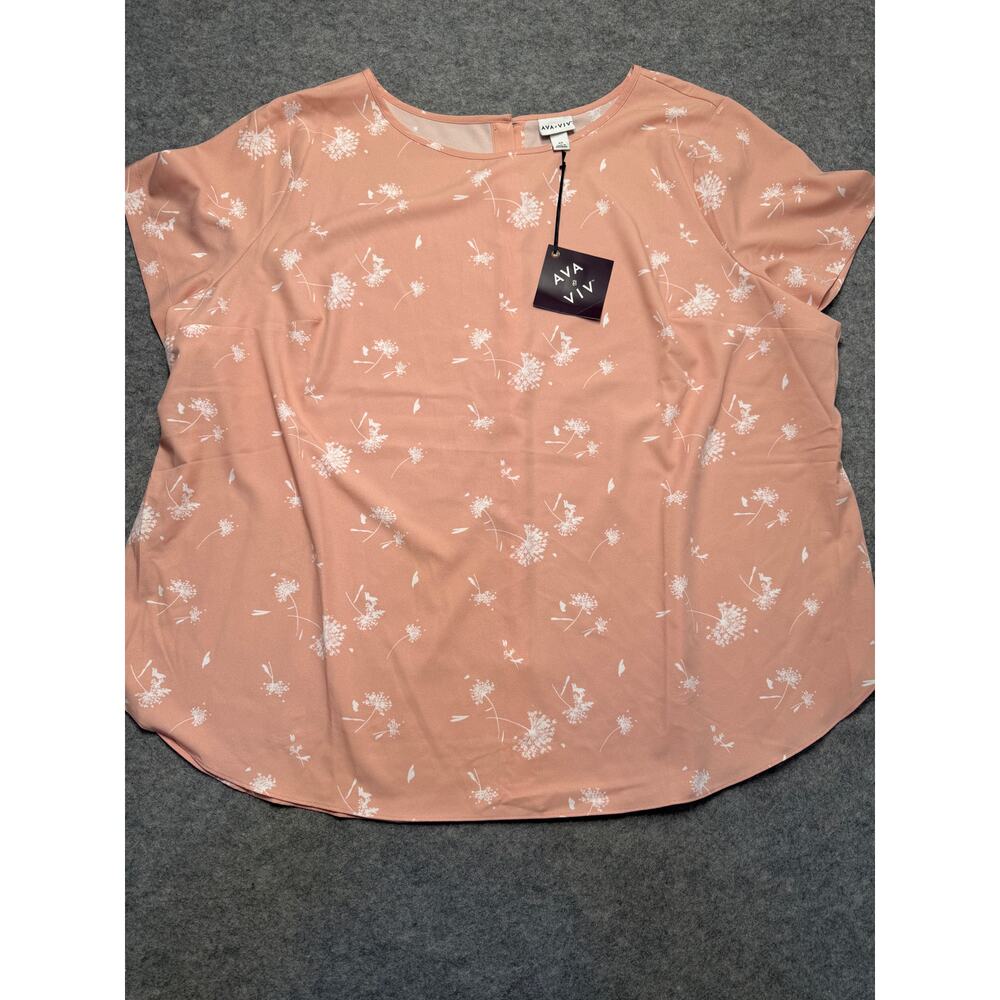 Ava & Viv Blush Pink Floral Short Sleeve Blouse NWT Plus Size Soft Top XL